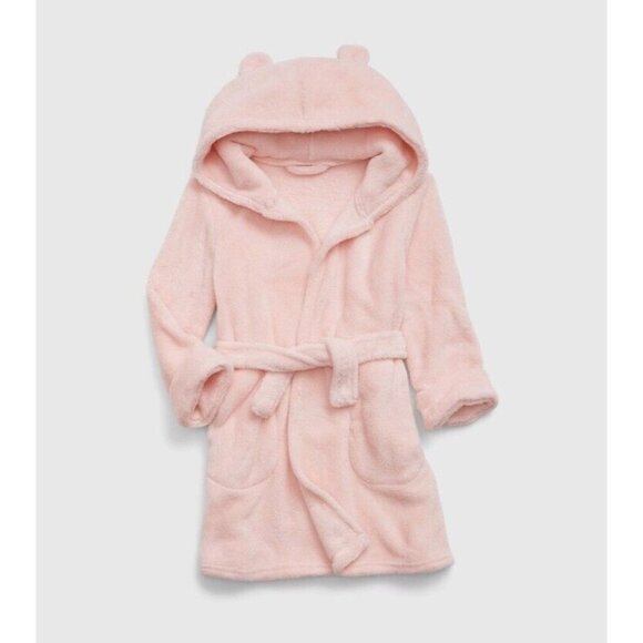 Baby Gap‎ 2T Girls Yummy Robe Bear Ears Pink Cameo Soft Fleece Hooded Bath Sleep - Picture 1 of 9